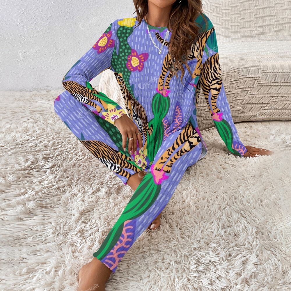 Colordate Women's Tiger And Floral Prints Long Sleeve Suit