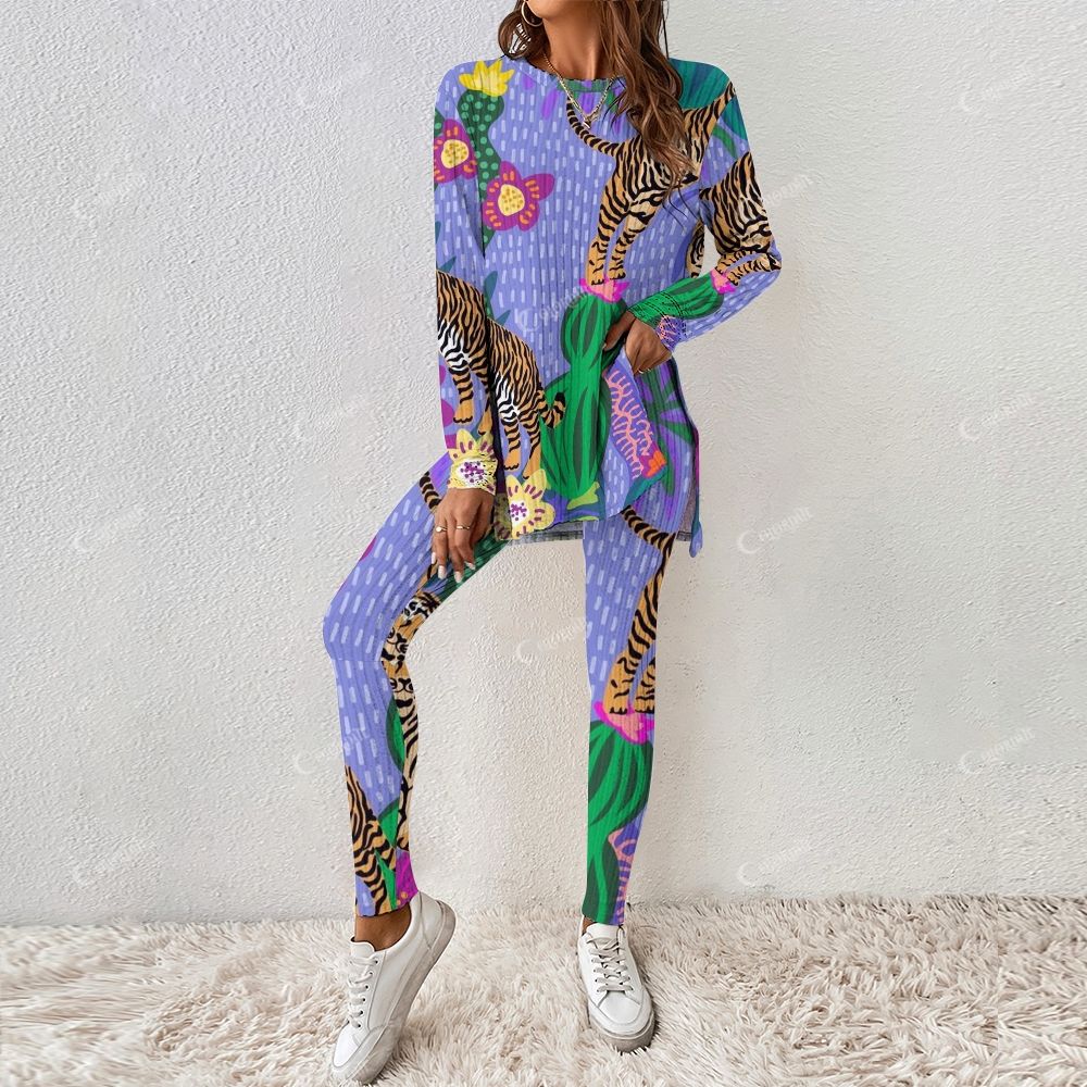 Colordate Women's Tiger And Floral Prints Long Sleeve Suit