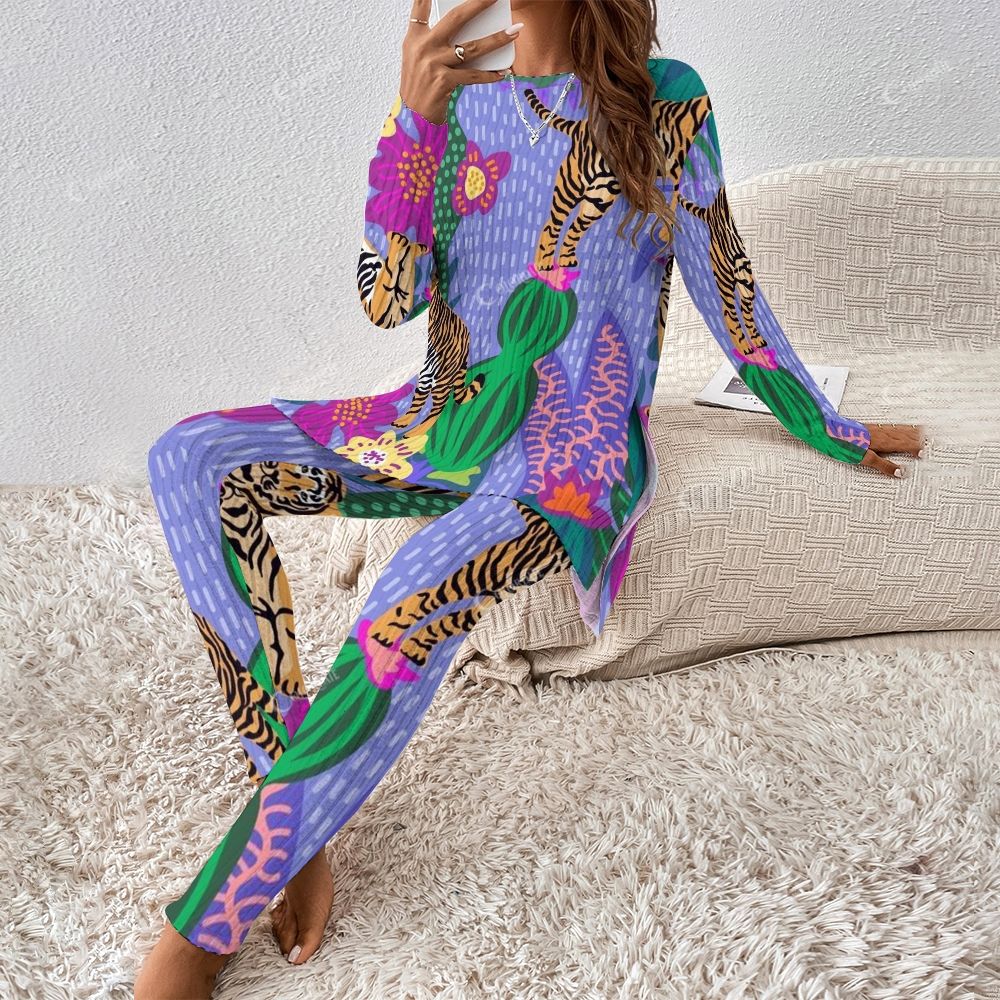Colordate Women's Tiger And Floral Prints Long Sleeve Suit