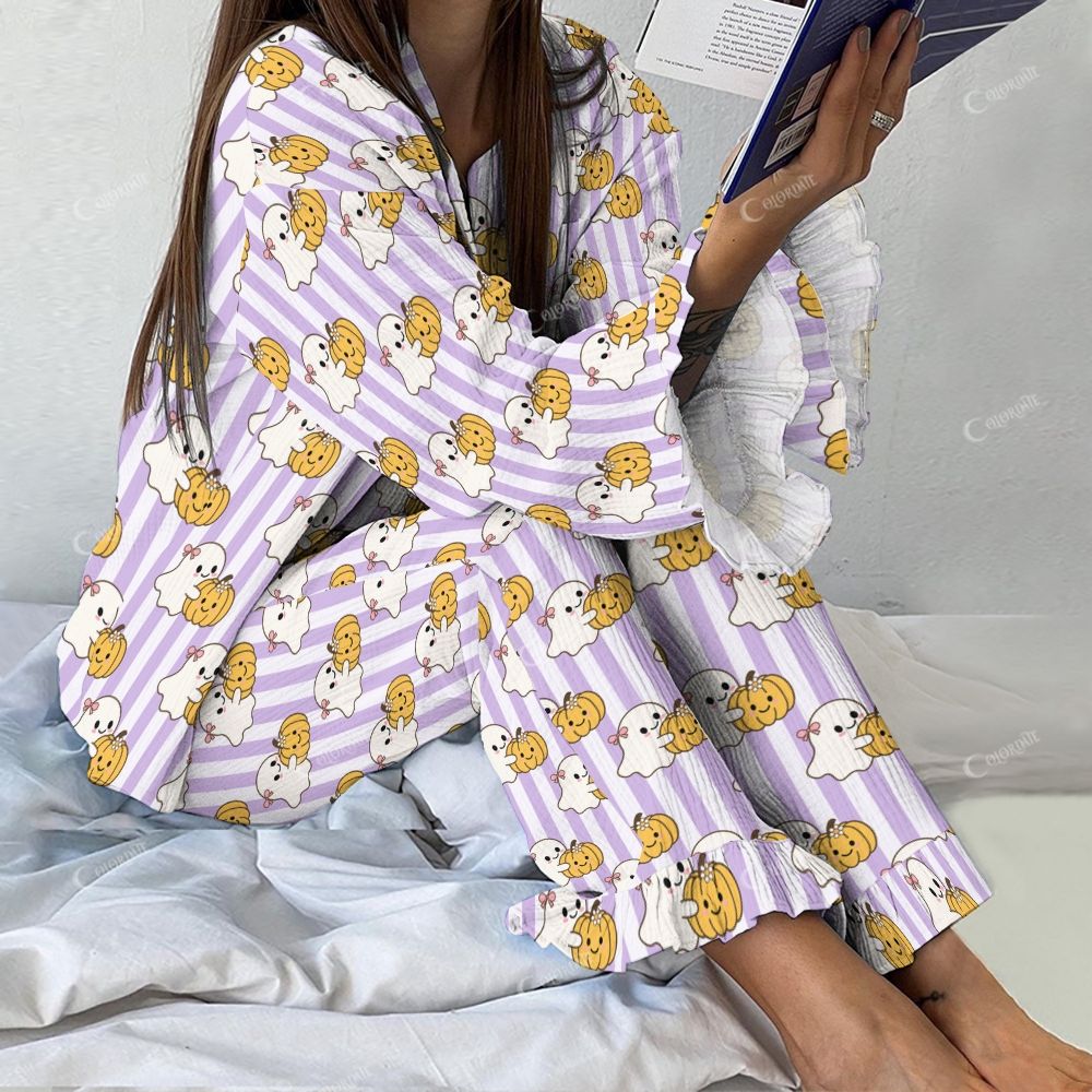 Colordate Women's Cute Ghost Vintage Printed Linen Cotton Suit