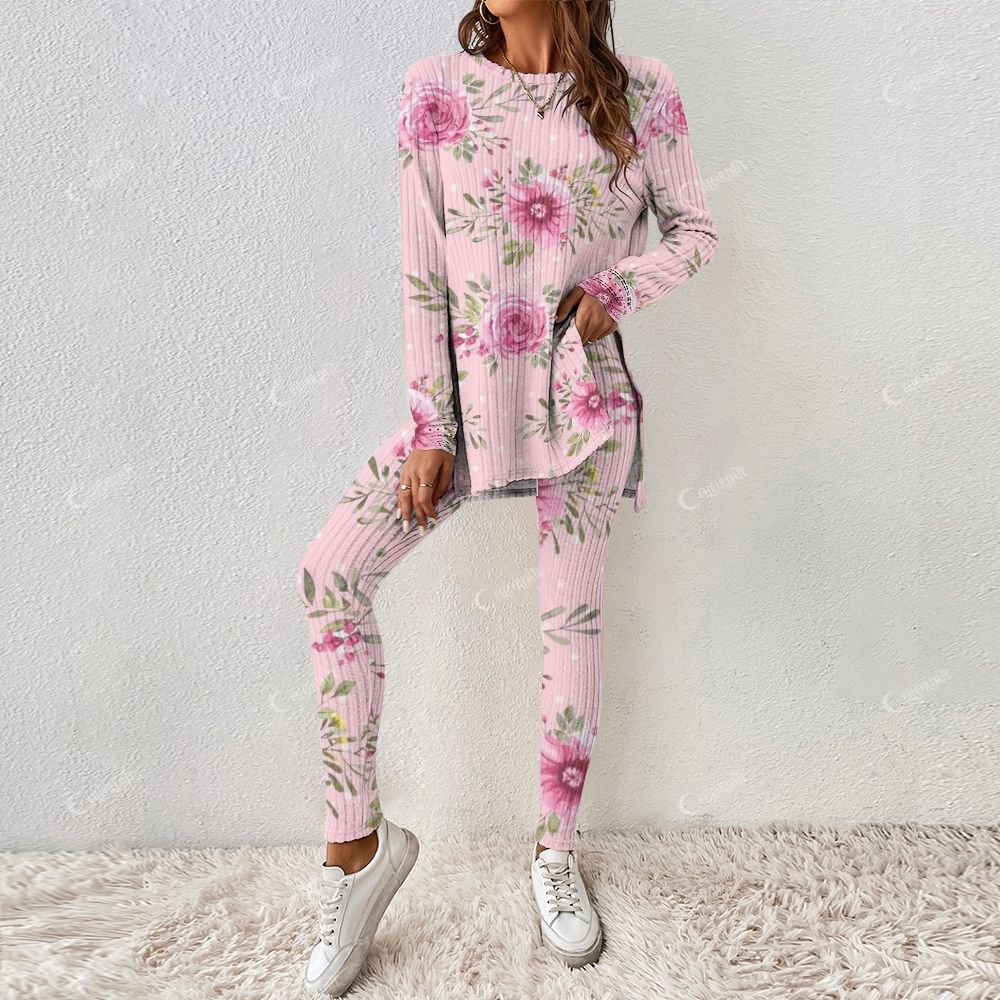 Colordate Women's Flower Print Long Sleeve Suit