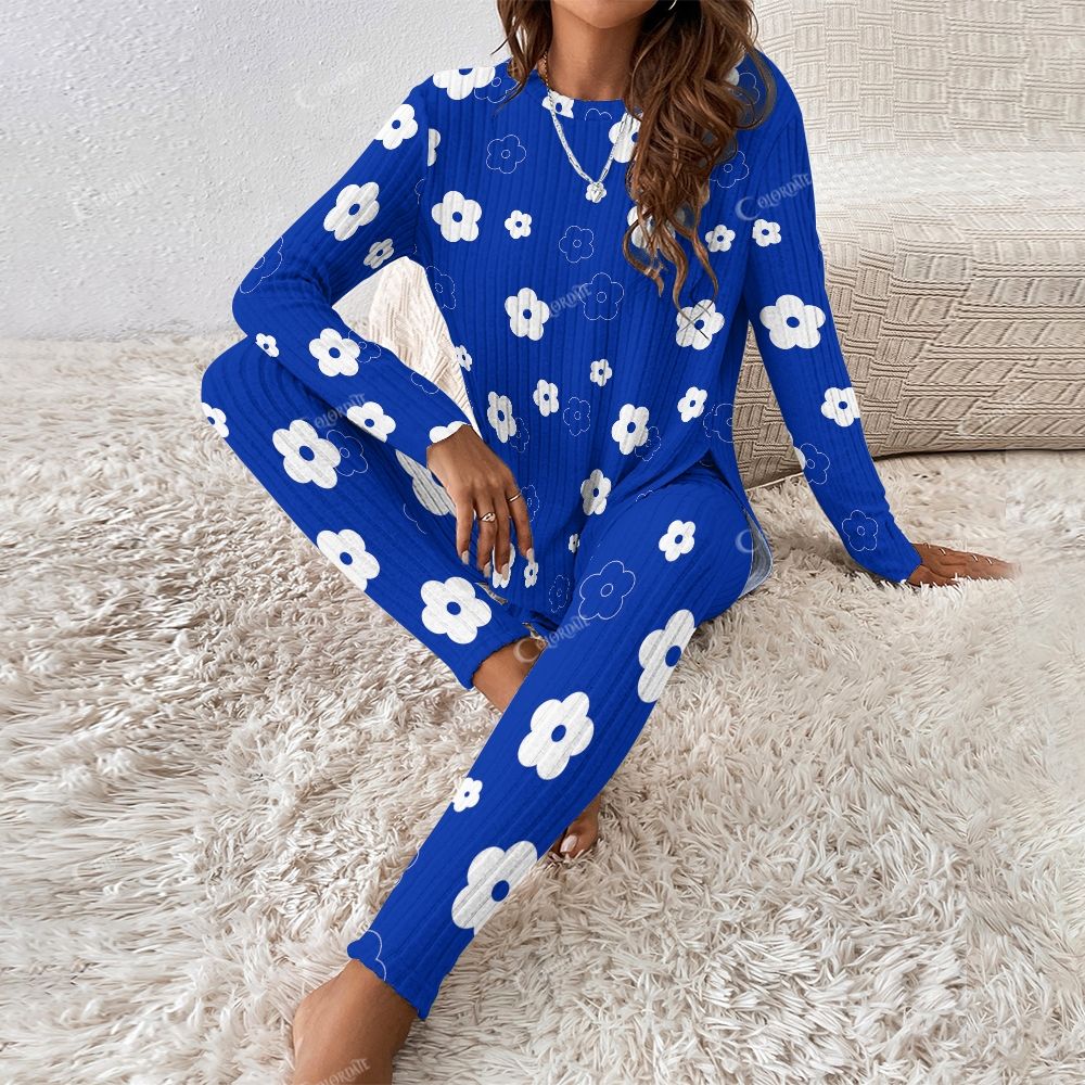 Colordate Women's White Flower Print Long Sleeve Suit