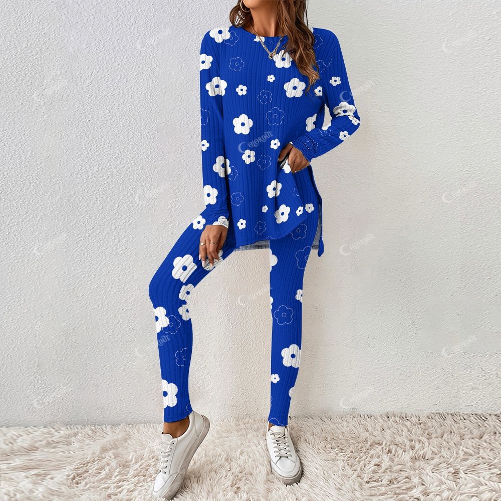 Colordate Women's White Flower Print Long Sleeve Suit