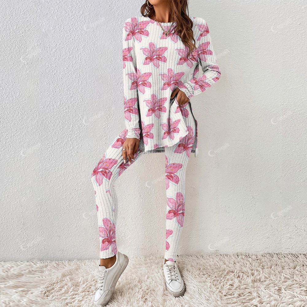 Colordate Women's Pink Flower Print Long Sleeve Suit