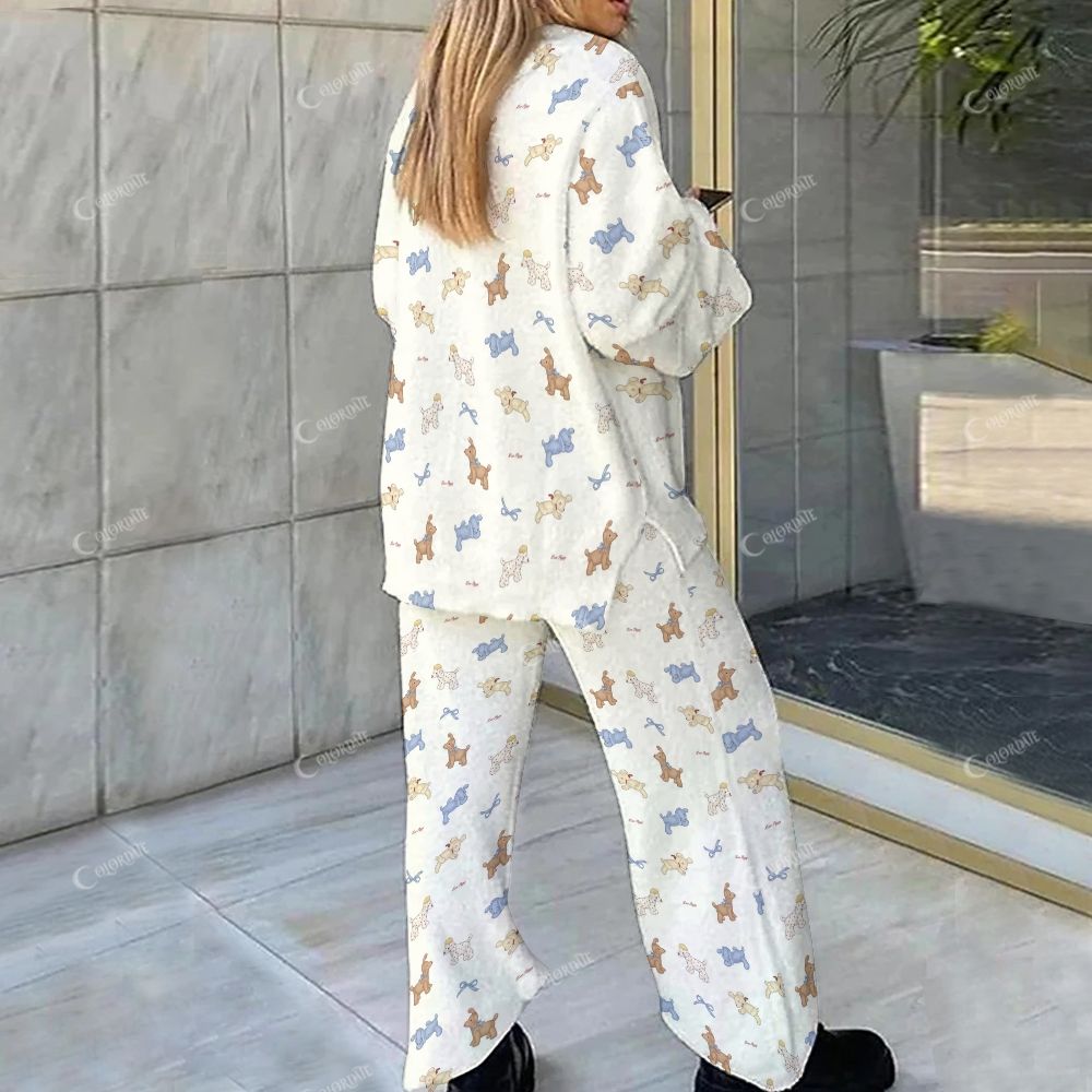 Colordate Cute Dog Print Loungewear Set For Women