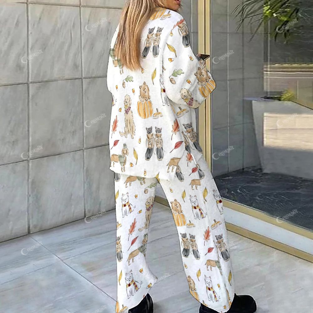 Colordate Cute Dog Print Loungewear Set For Women