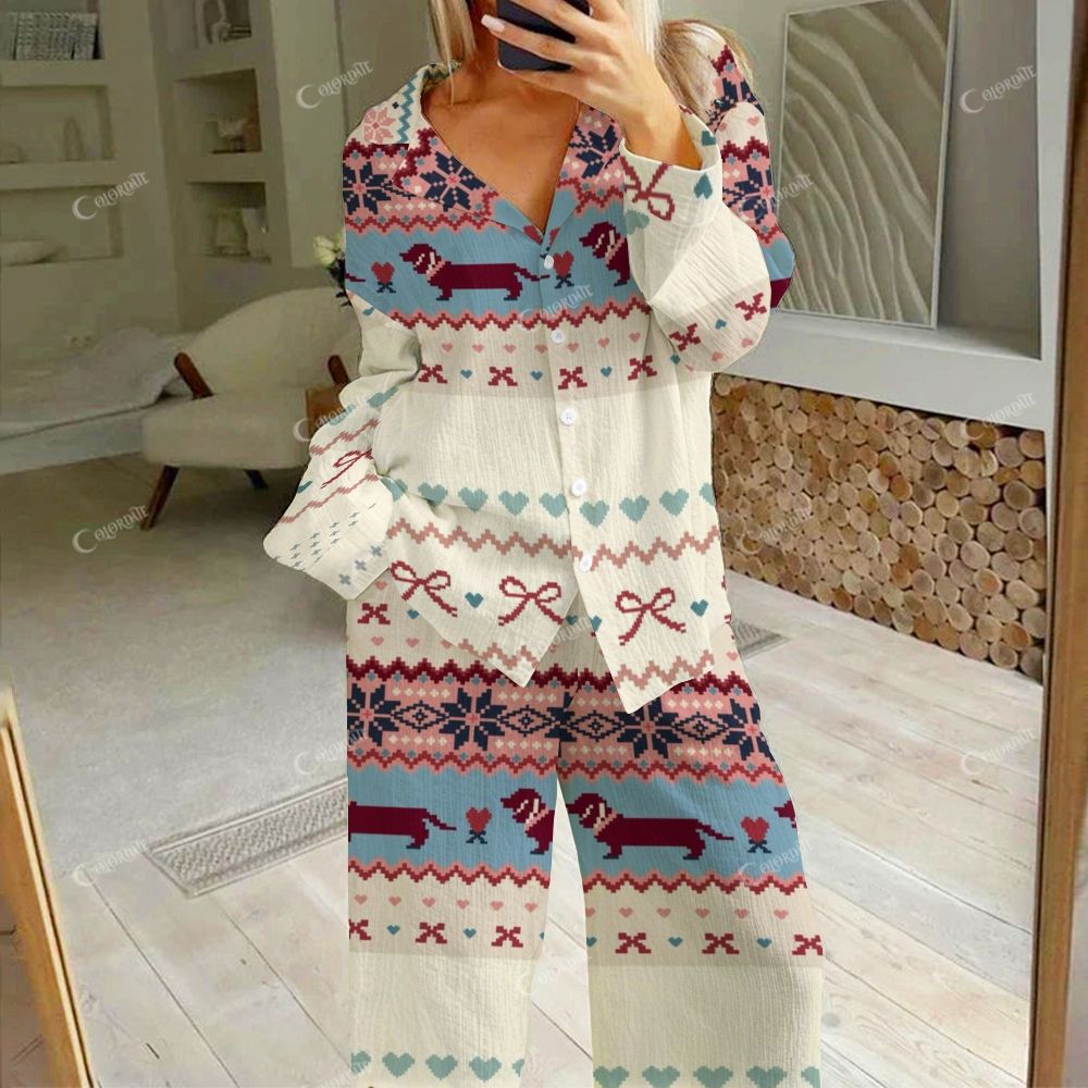 Women's Multicolor Christmas Pattern   Cardigan Homewear Set 2510002228