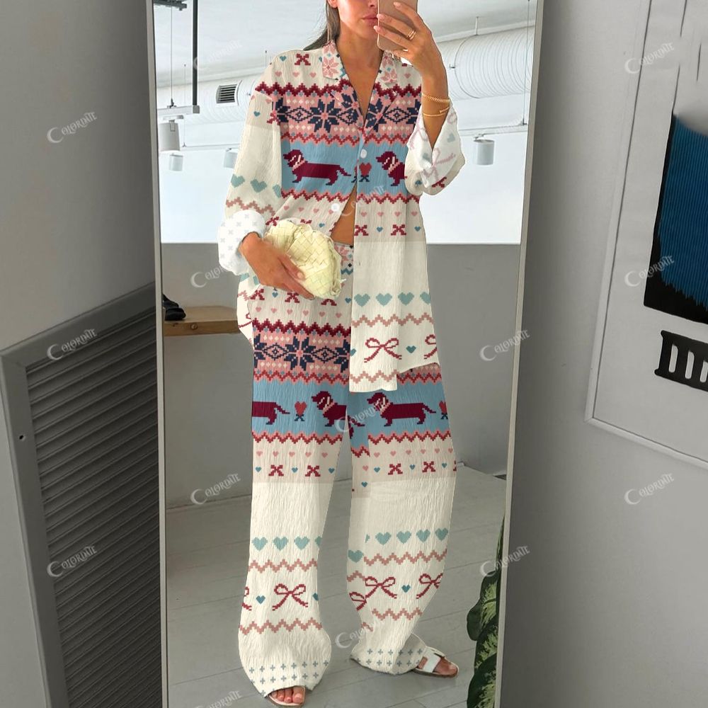 Women's Multicolor Christmas Pattern   Cardigan Homewear Set 2510002228