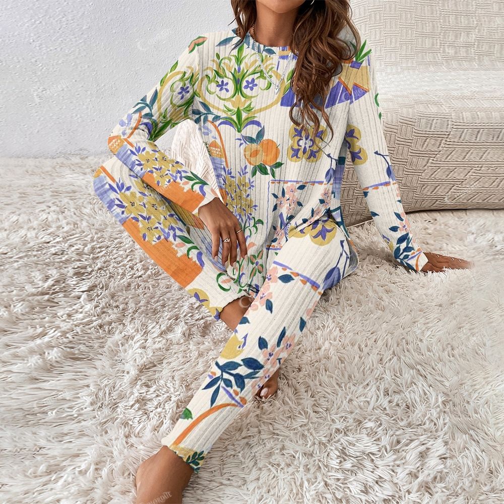 Colordate Women's Flower Print Long Sleeve Suit