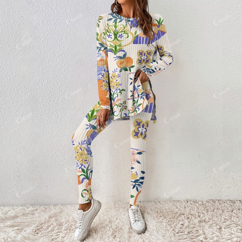 Colordate Women's Flower Print Long Sleeve Suit