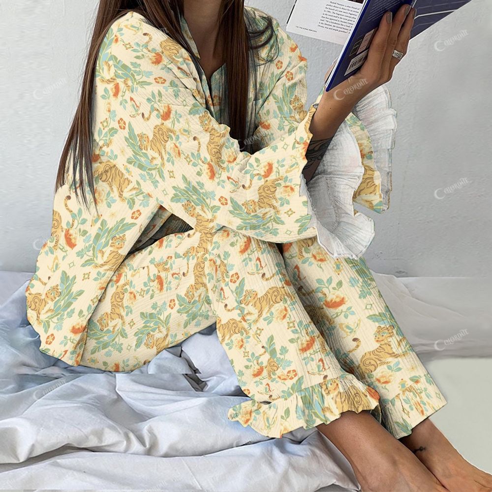 Colordate Women's Tiger Vintage Printed Linen Cotton Suit