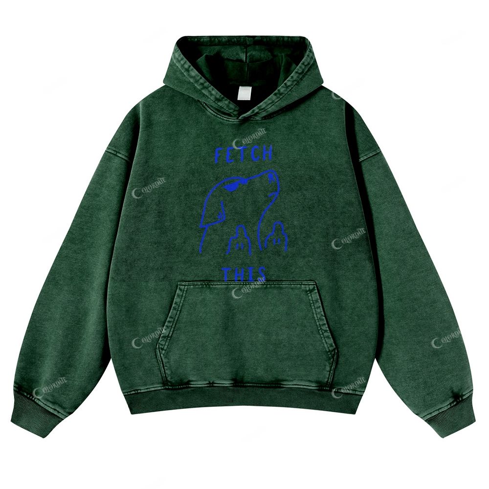 Colordate Line Puppy Print Casual Washed Hoodie