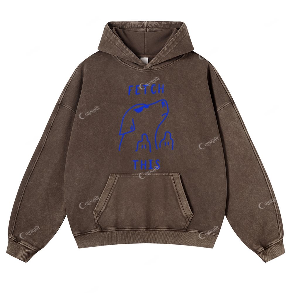 Colordate Line Puppy Print Casual Washed Hoodie