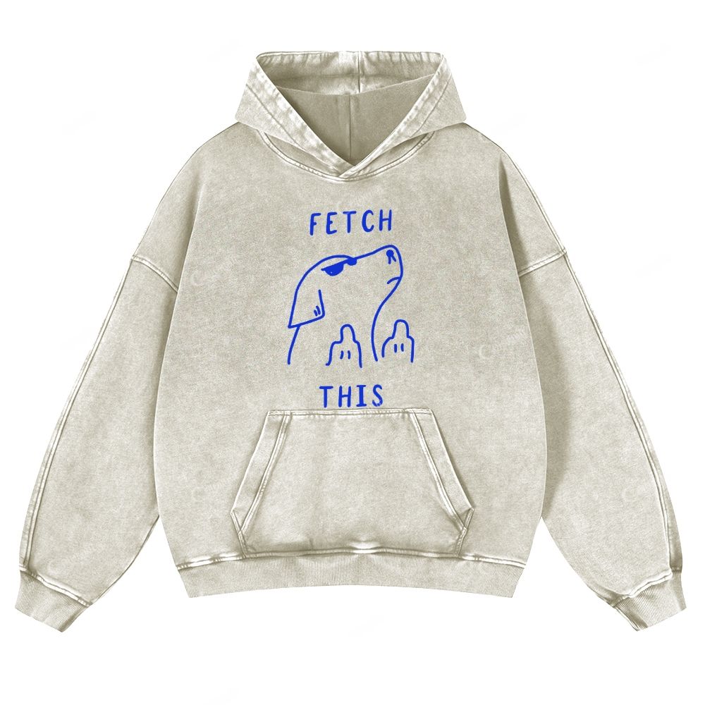 Colordate Line Puppy Print Casual Washed Hoodie