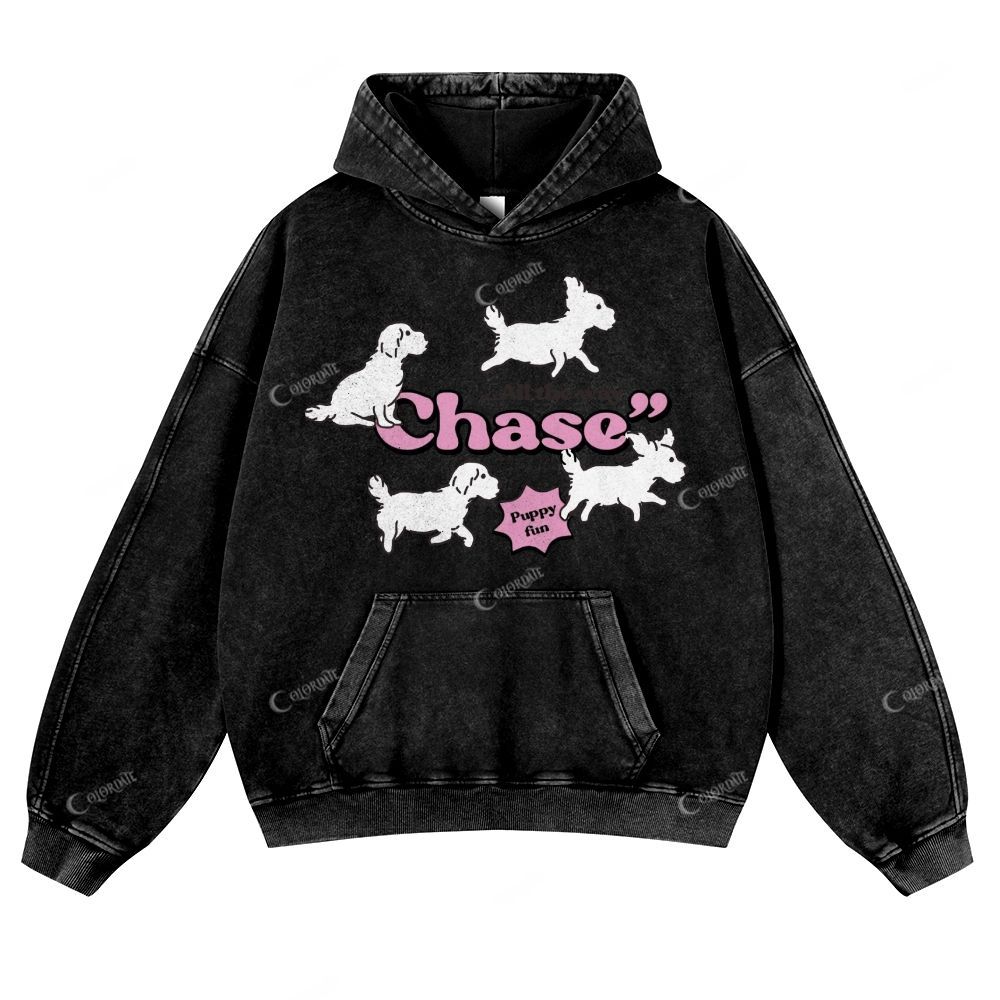 Colordate Cute Puppy Print Casual Washed Hoodie