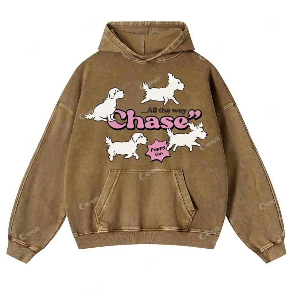 Colordate Cute Puppy Print Casual Washed Hoodie