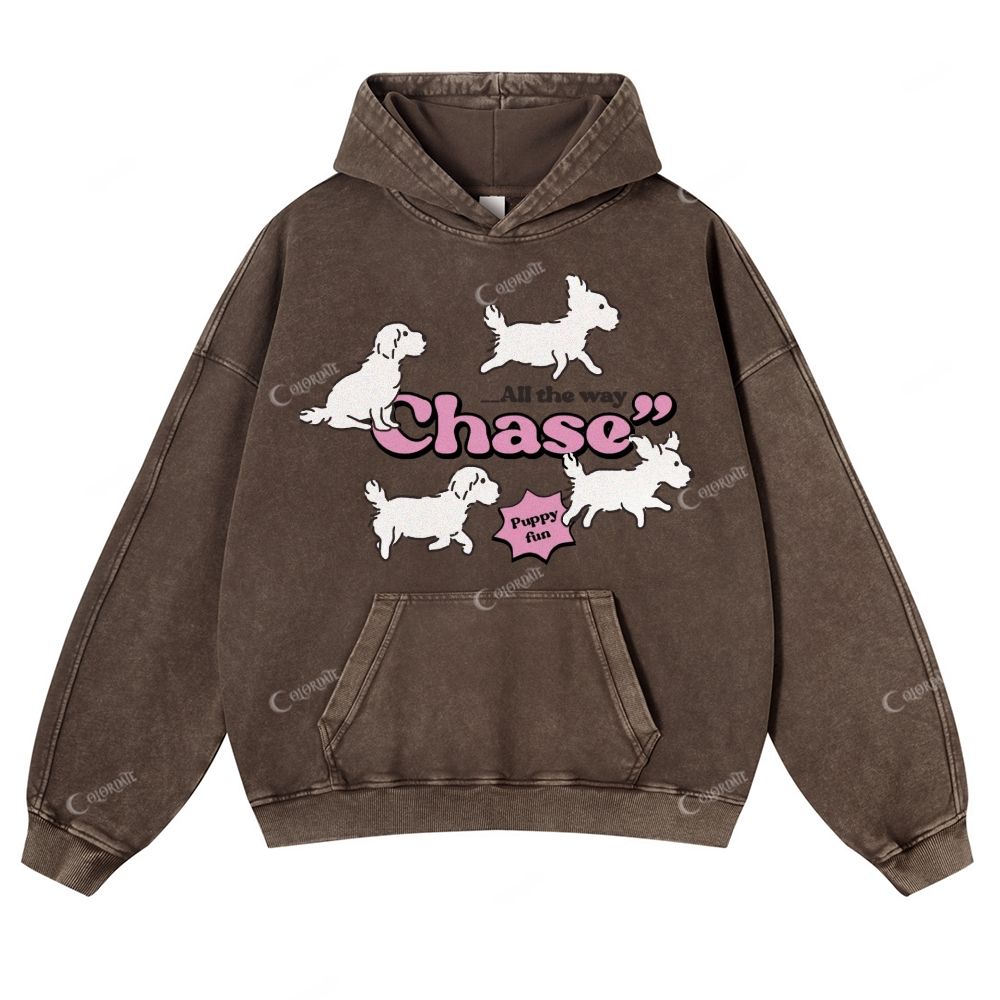 Colordate Cute Puppy Print Casual Washed Hoodie