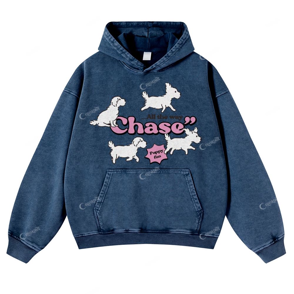 Colordate Cute Puppy Print Casual Washed Hoodie