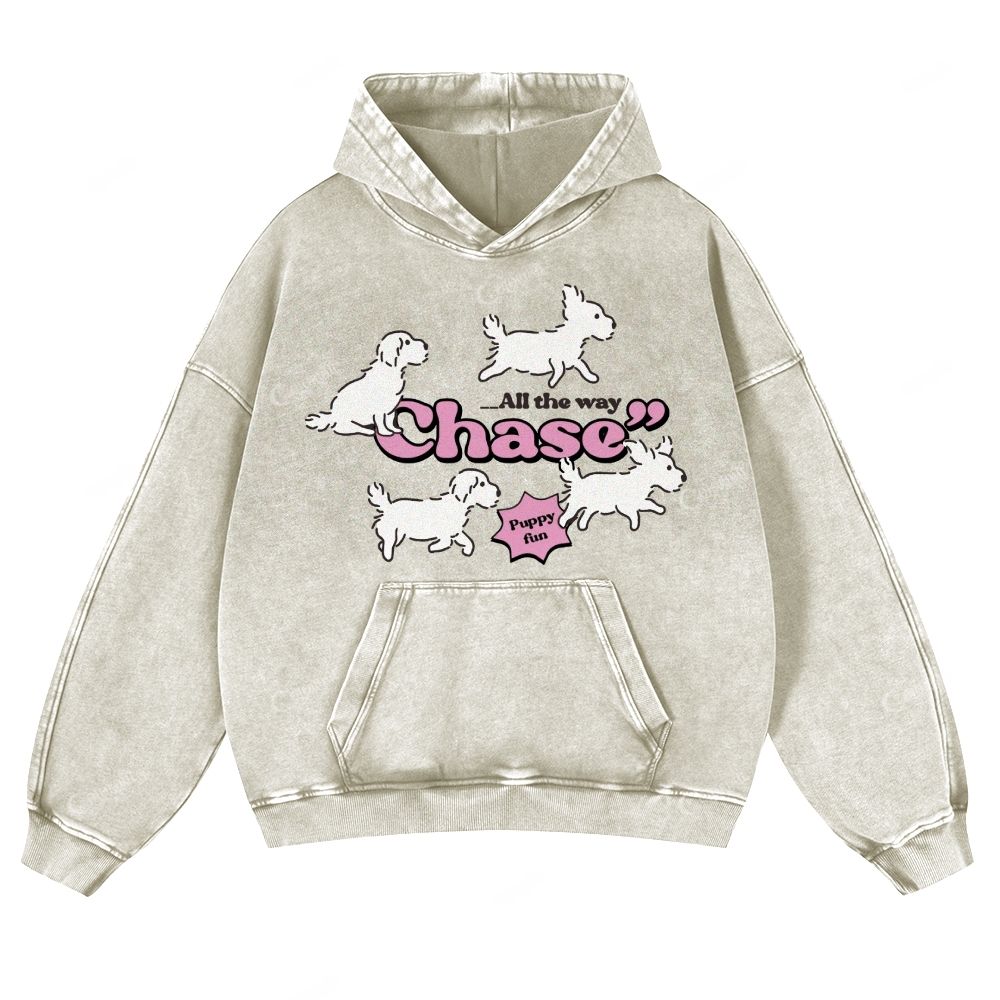Colordate Cute Puppy Print Casual Washed Hoodie
