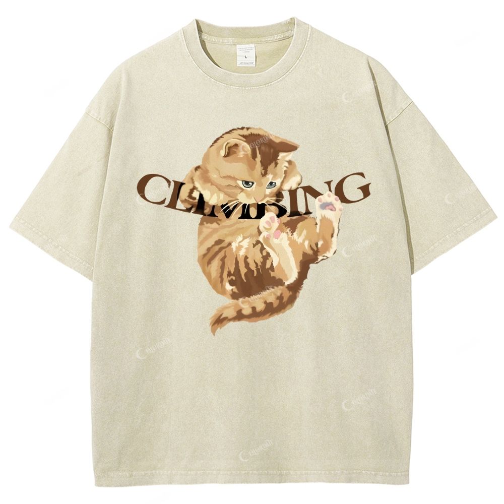 Colordate Unisex Cute Cat Printed Washed Tee