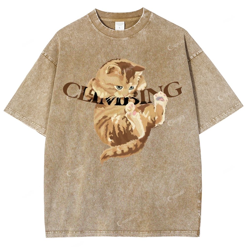 Colordate Unisex Cute Cat Printed Washed Tee