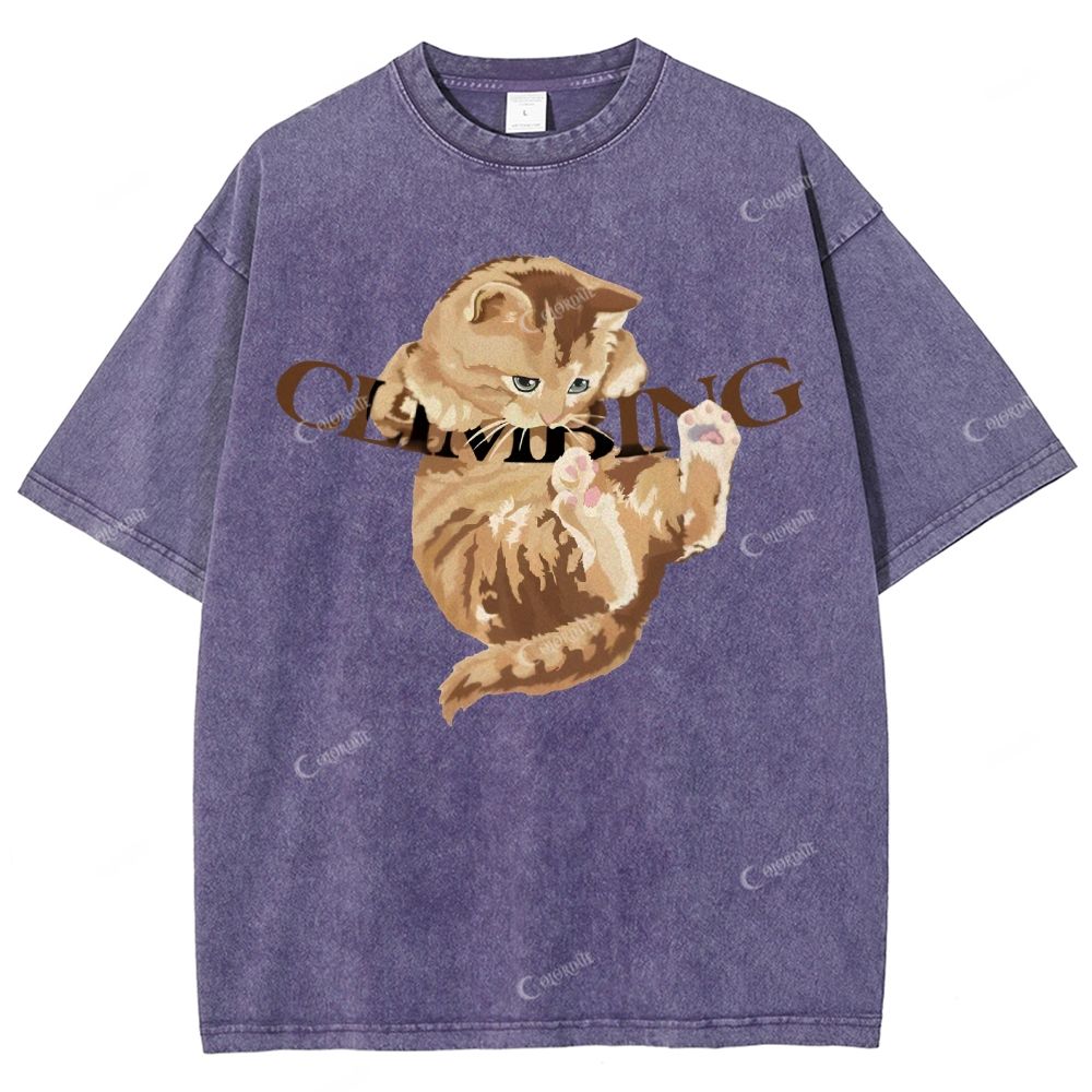 Colordate Unisex Cute Cat Printed Washed Tee