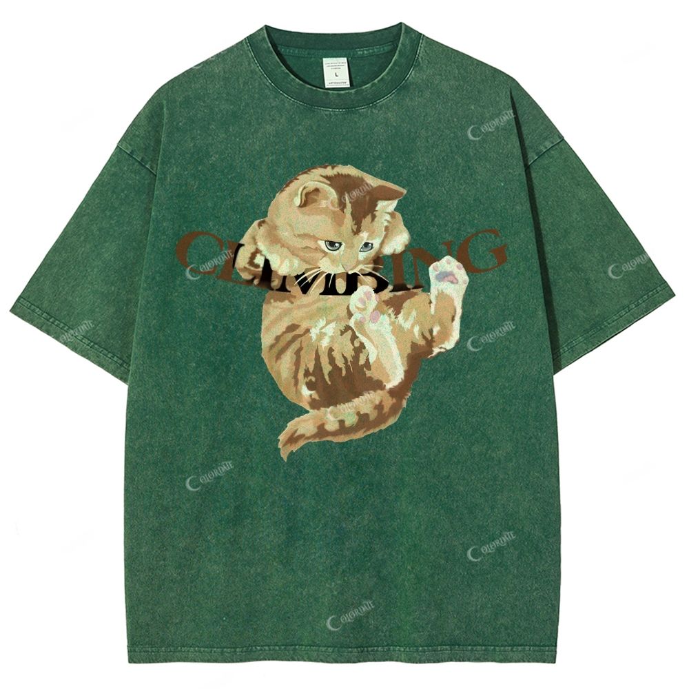 Colordate Unisex Cute Cat Printed Washed Tee