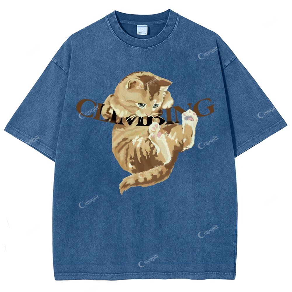 Colordate Unisex Cute Cat Printed Washed Tee
