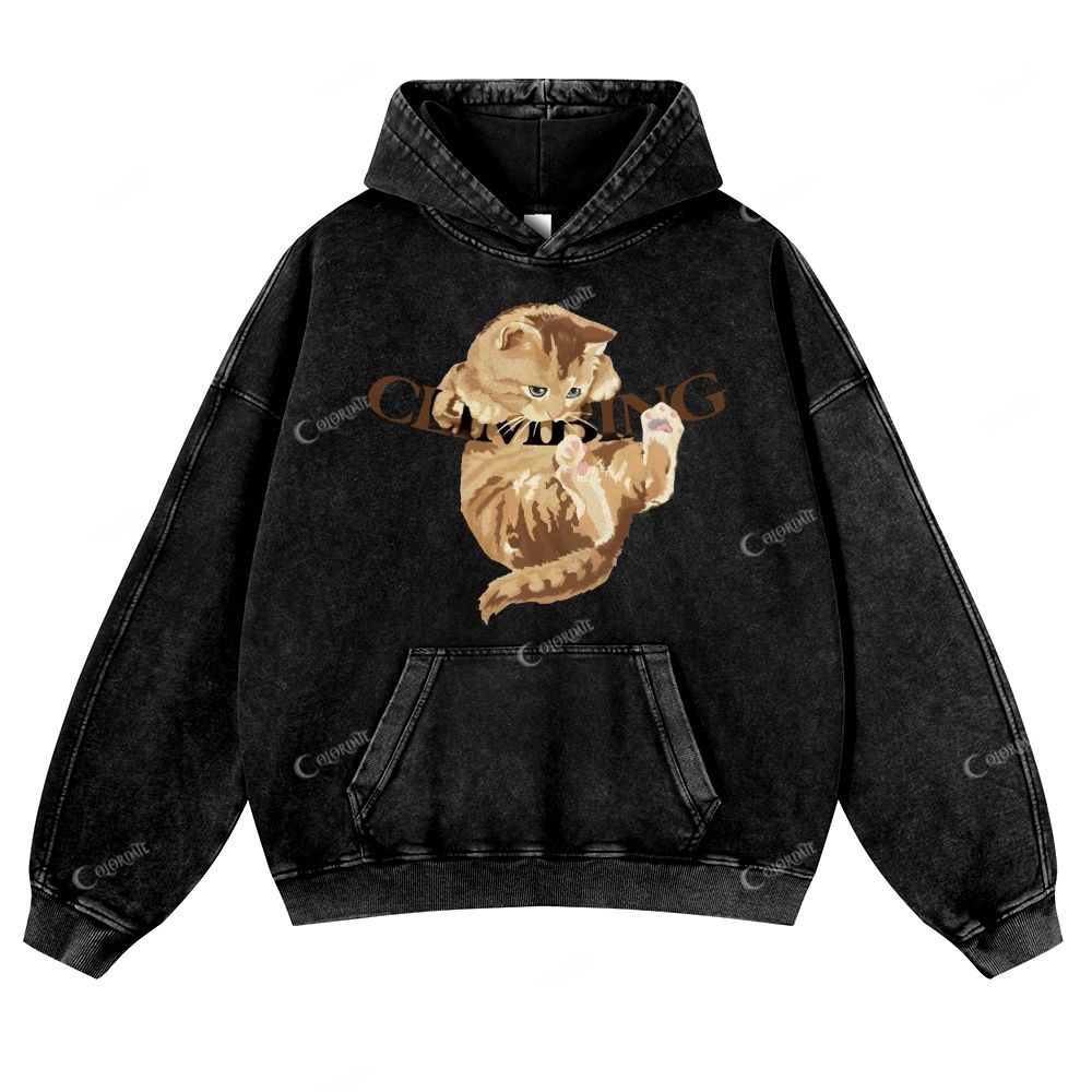 Colordate Cute Cat Print Casual Washed Hoodie