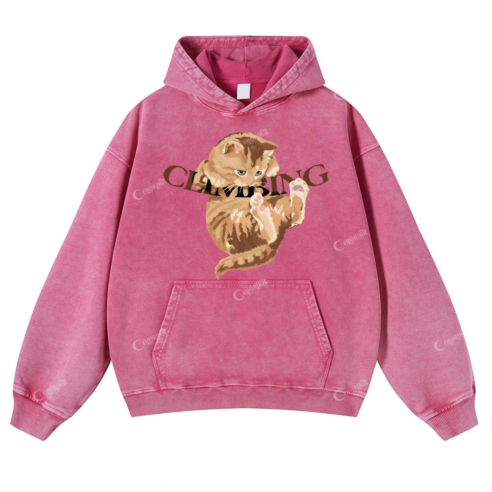 Colordate Cute Cat Print Casual Washed Hoodie