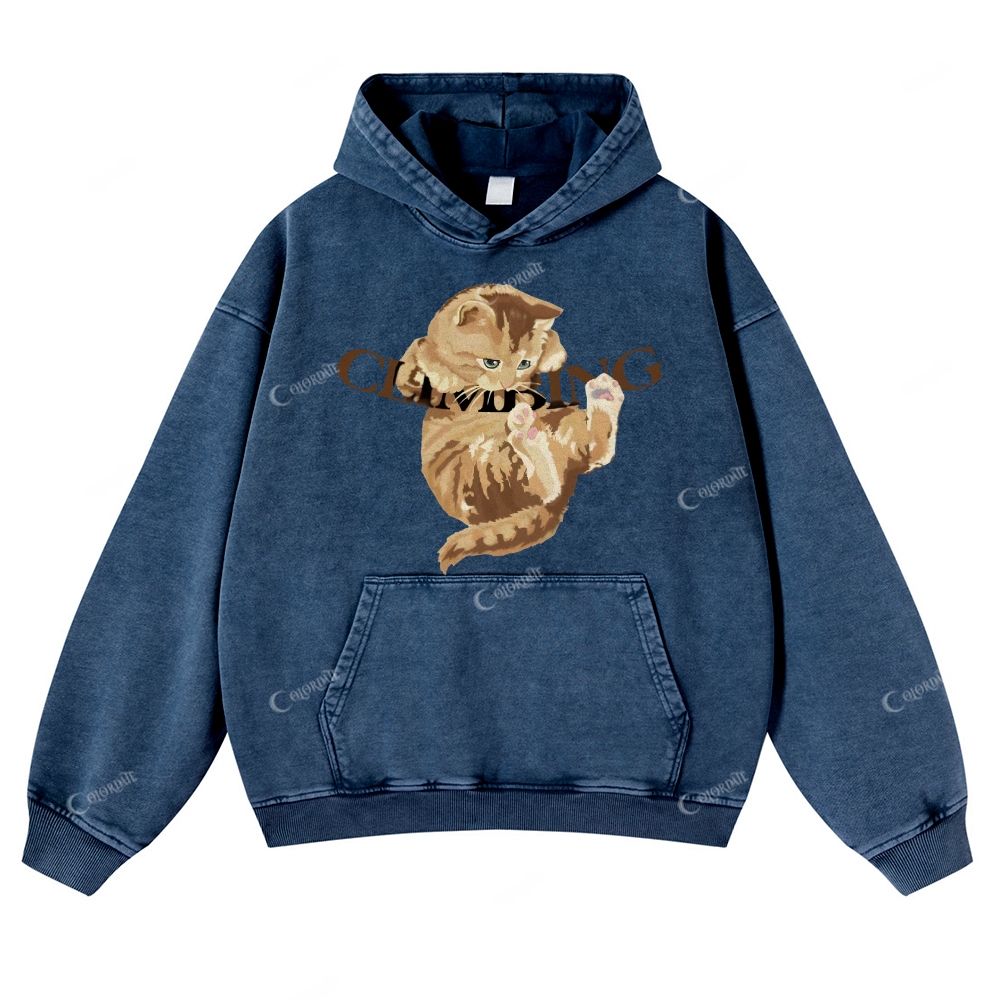 Colordate Cute Cat Print Casual Washed Hoodie