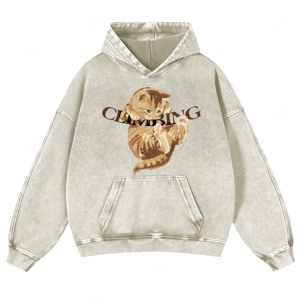 Colordate Cute Cat Print Casual Washed Hoodie