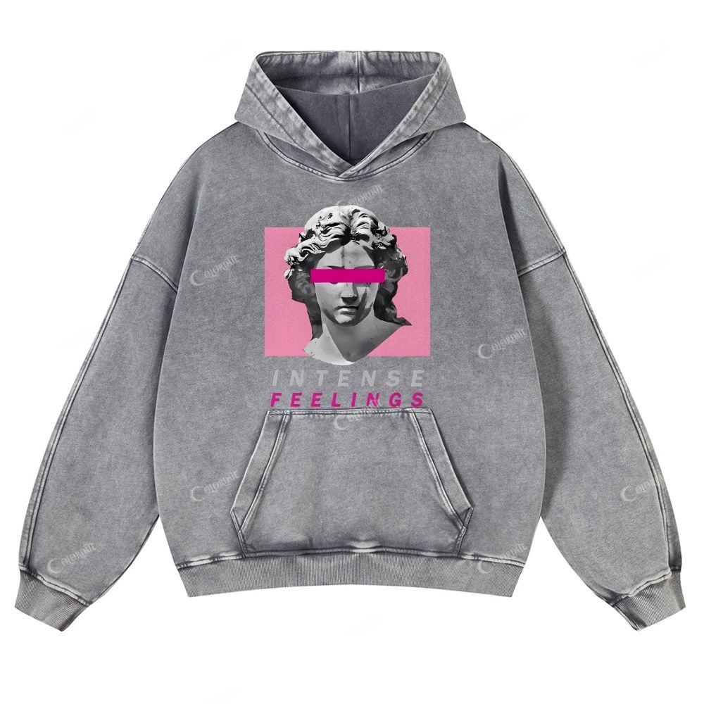 Colordate Sculpture Print Casual Washed Hoodie