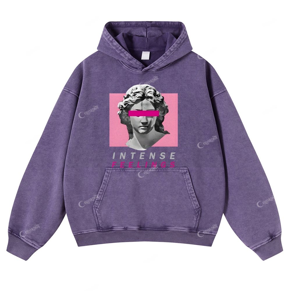 Colordate Sculpture Print Casual Washed Hoodie