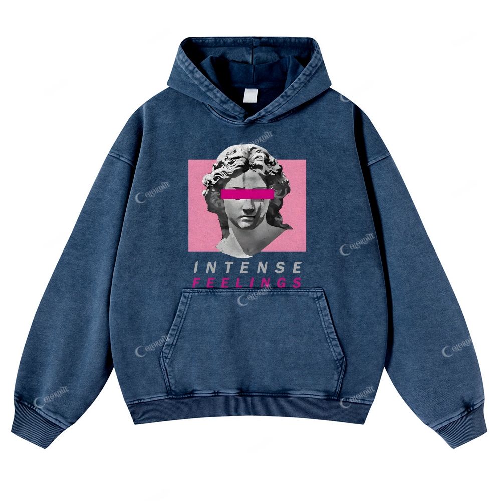 Colordate Sculpture Print Casual Washed Hoodie