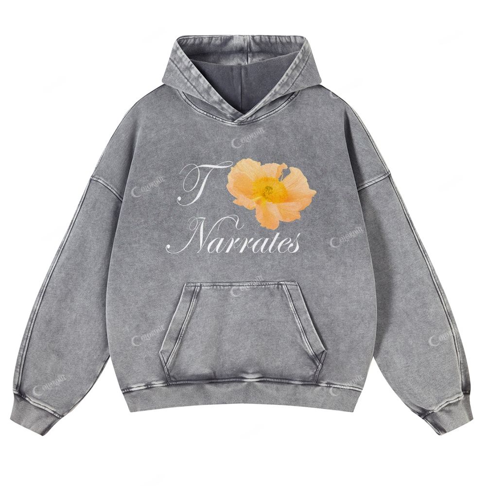Colordate Flower Print Casual Washed Hoodie