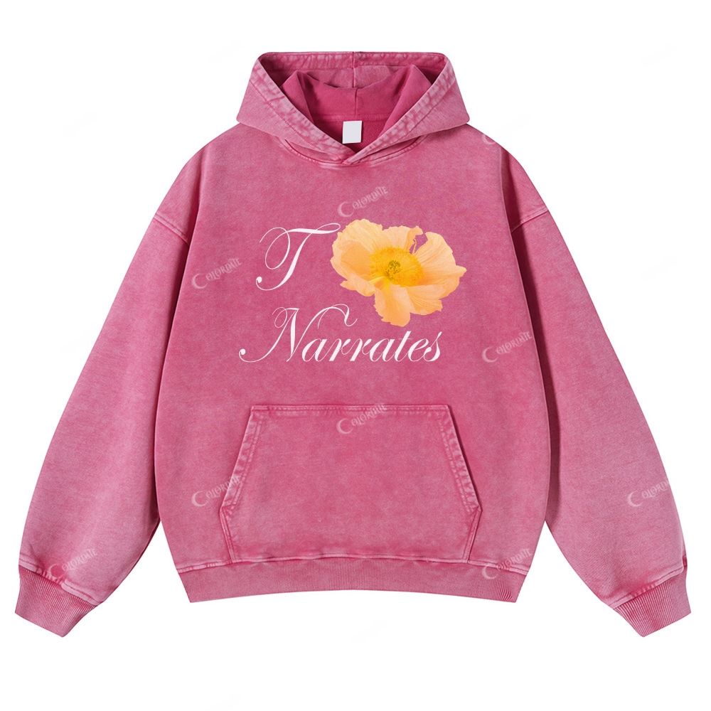 Colordate Flower Print Casual Washed Hoodie