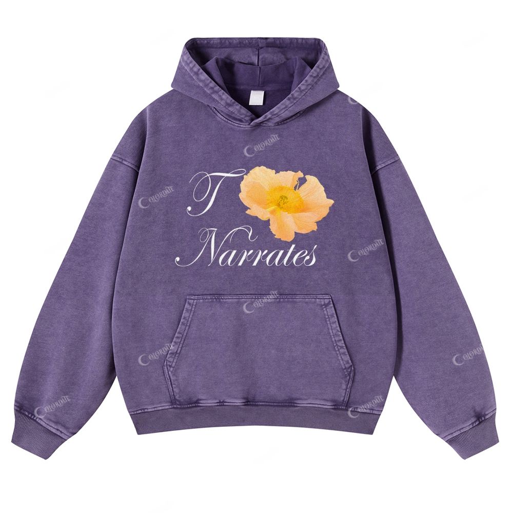 Colordate Flower Print Casual Washed Hoodie