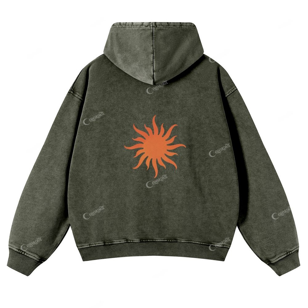 Casual Classic Sun Print Washed Hoodie