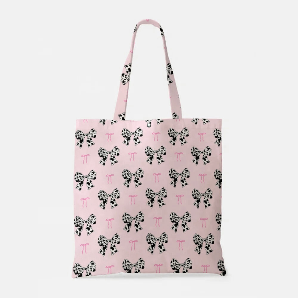 Pink Tote Bag with Black Bow Patterns