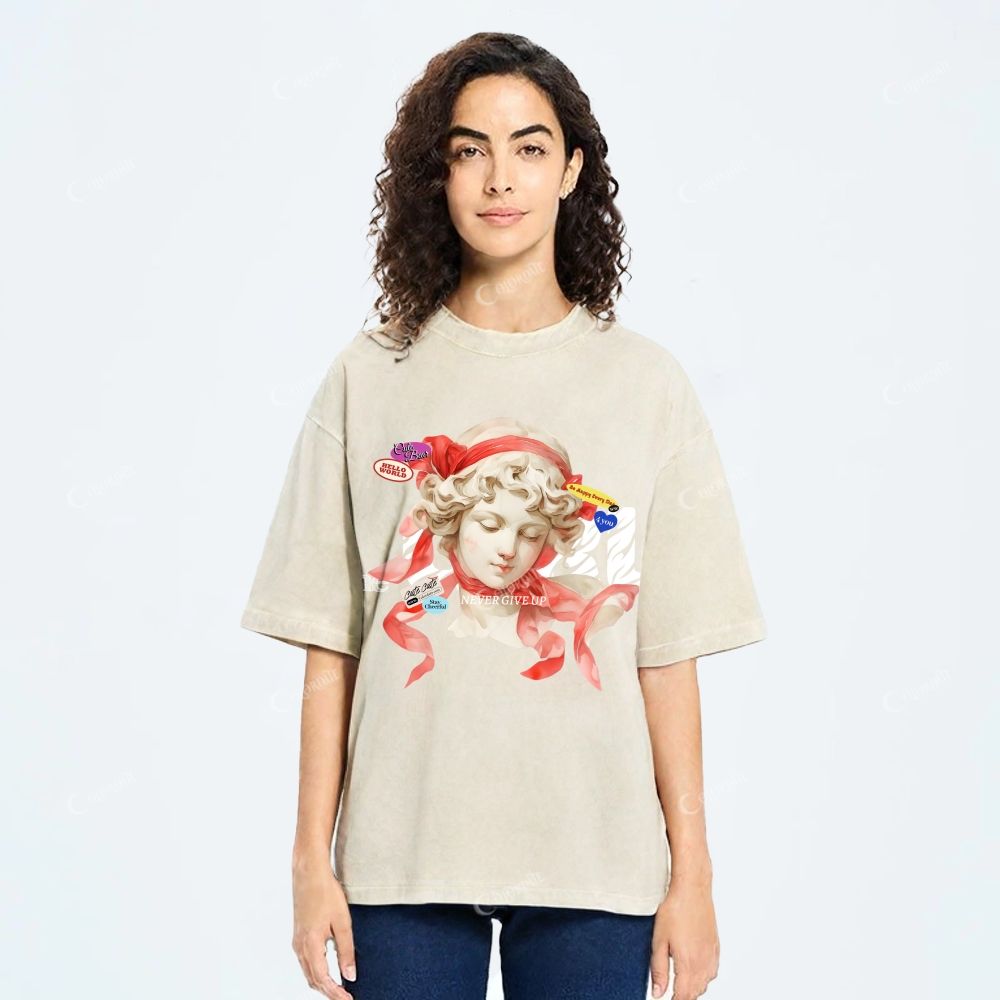 Colordate Unisex Sculpture Printed Washed Tee