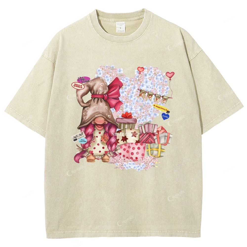 Colordate Unisex Dwarf And Gift Pattern Printed Washed Tee