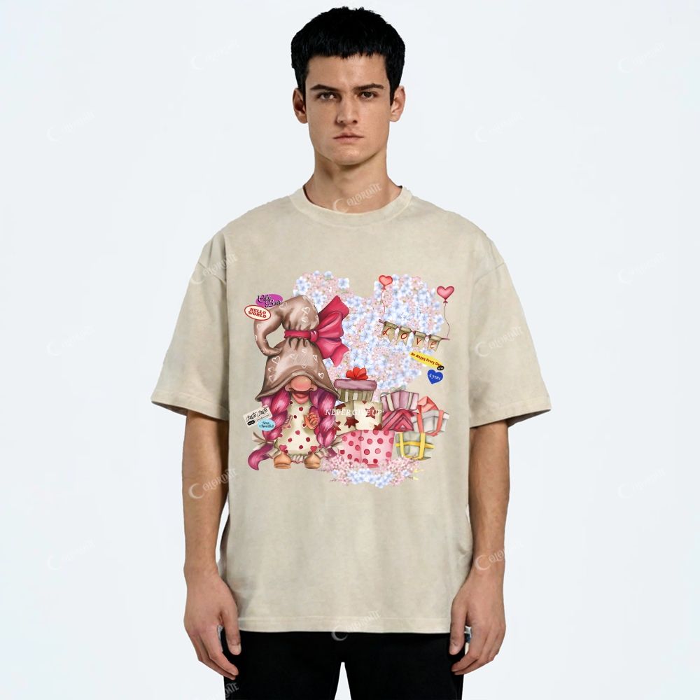 Colordate Unisex Dwarf And Gift Pattern Printed Washed Tee