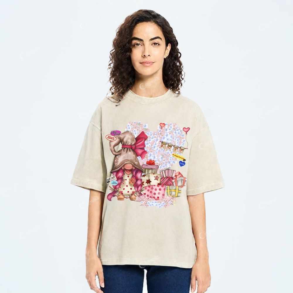 Colordate Unisex Dwarf And Gift Pattern Printed Washed Tee