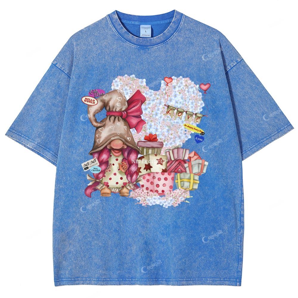 Colordate Unisex Dwarf And Gift Pattern Printed Washed Tee