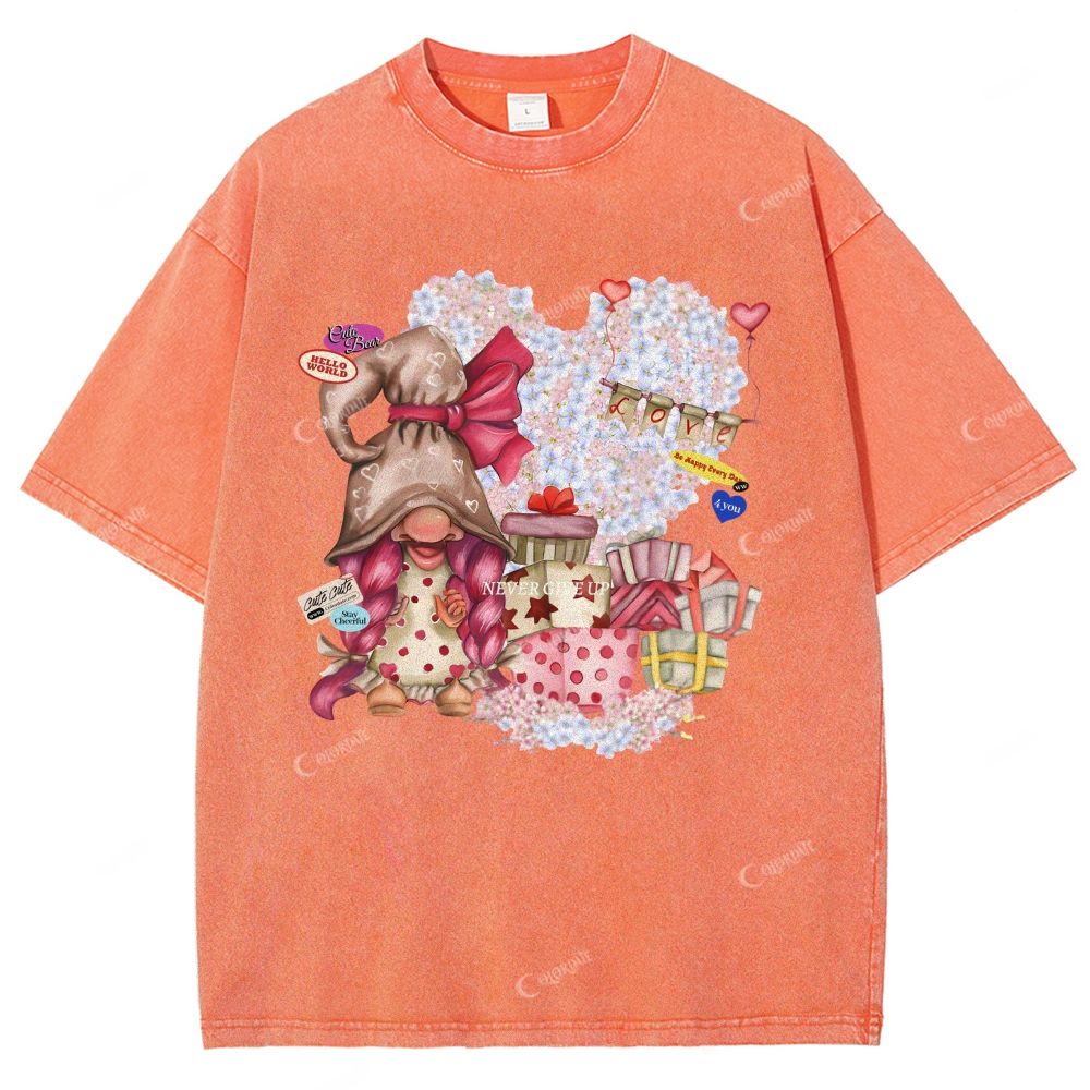 Colordate Unisex Dwarf And Gift Pattern Printed Washed Tee
