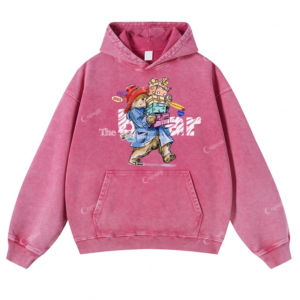 Colordate Cute Bear Print Casual Washed Hoodie