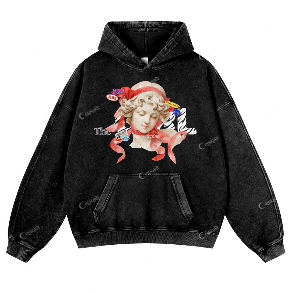 Colordate Sculpture Print Casual Washed Hoodie