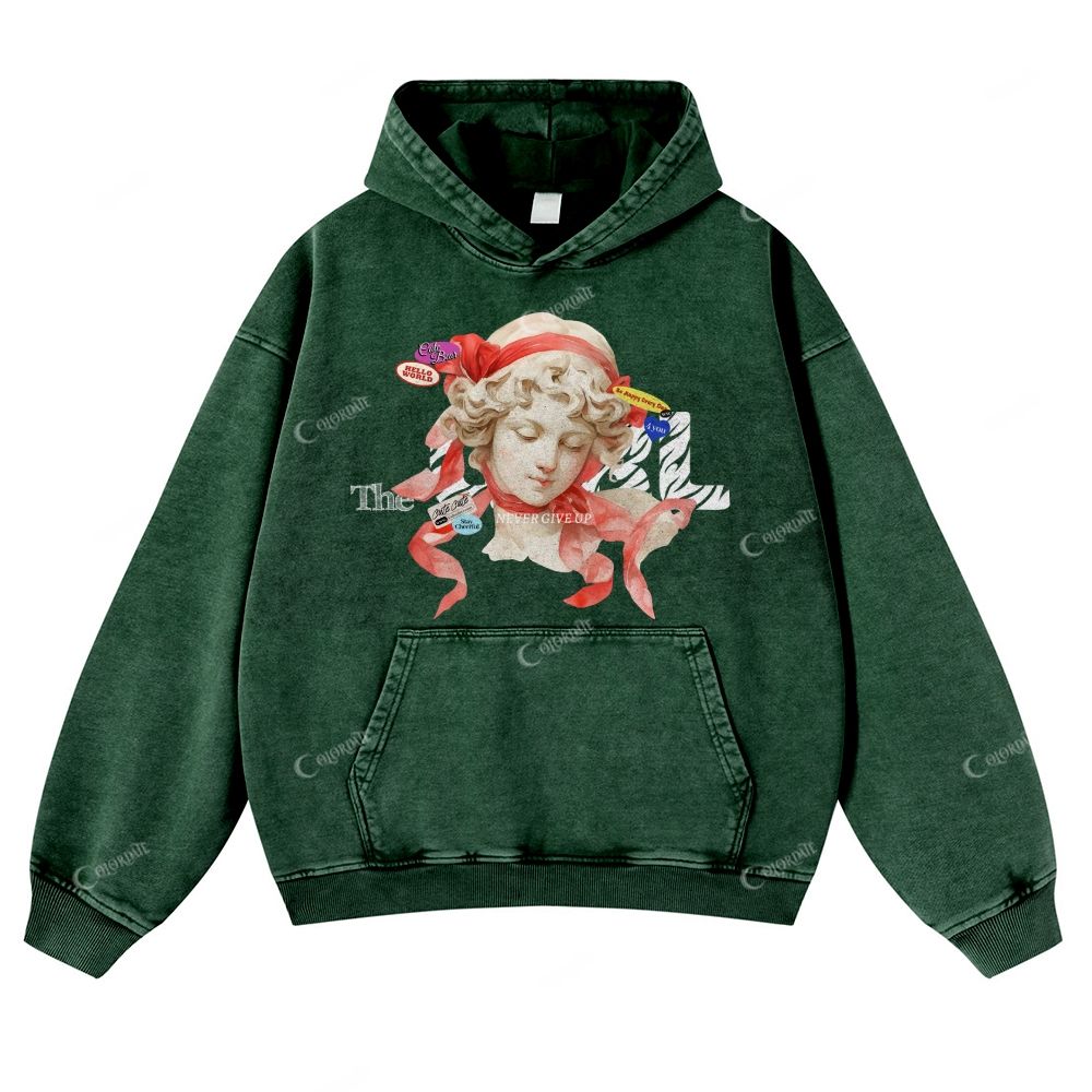 Colordate Sculpture Print Casual Washed Hoodie