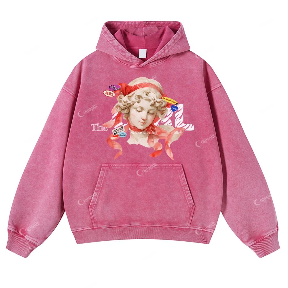 Colordate Sculpture Print Casual Washed Hoodie